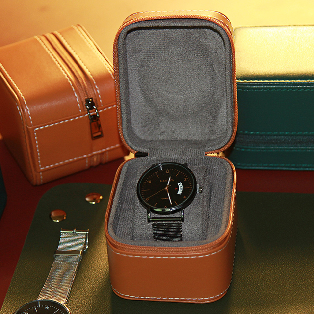 Leather Zipper Watch Storage Box