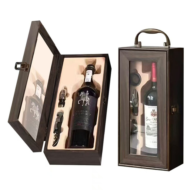 Portable Wooden Wine Box with Window